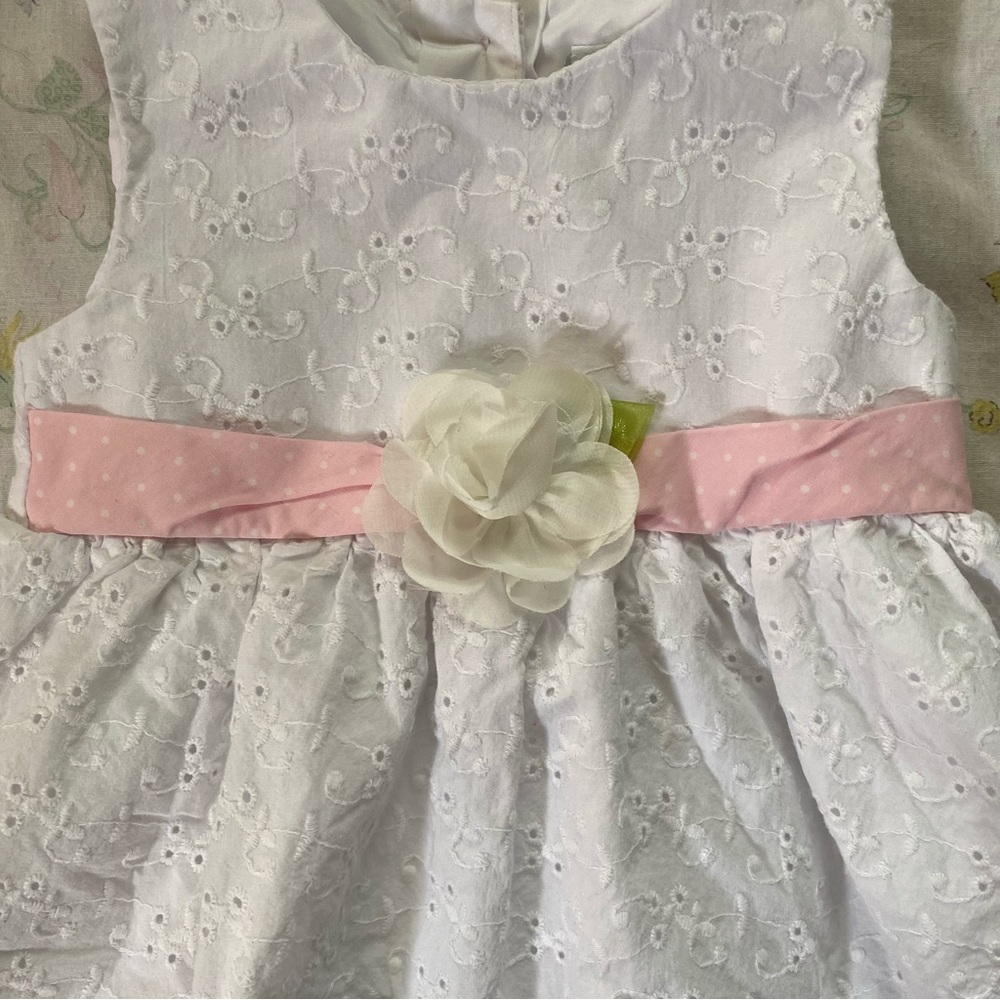 Healthtex Baby White and Pink Dress with Flower 18m - Picture 3 of 8